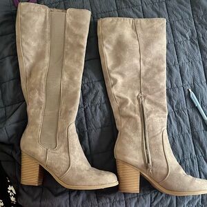 Tan below the knee boots